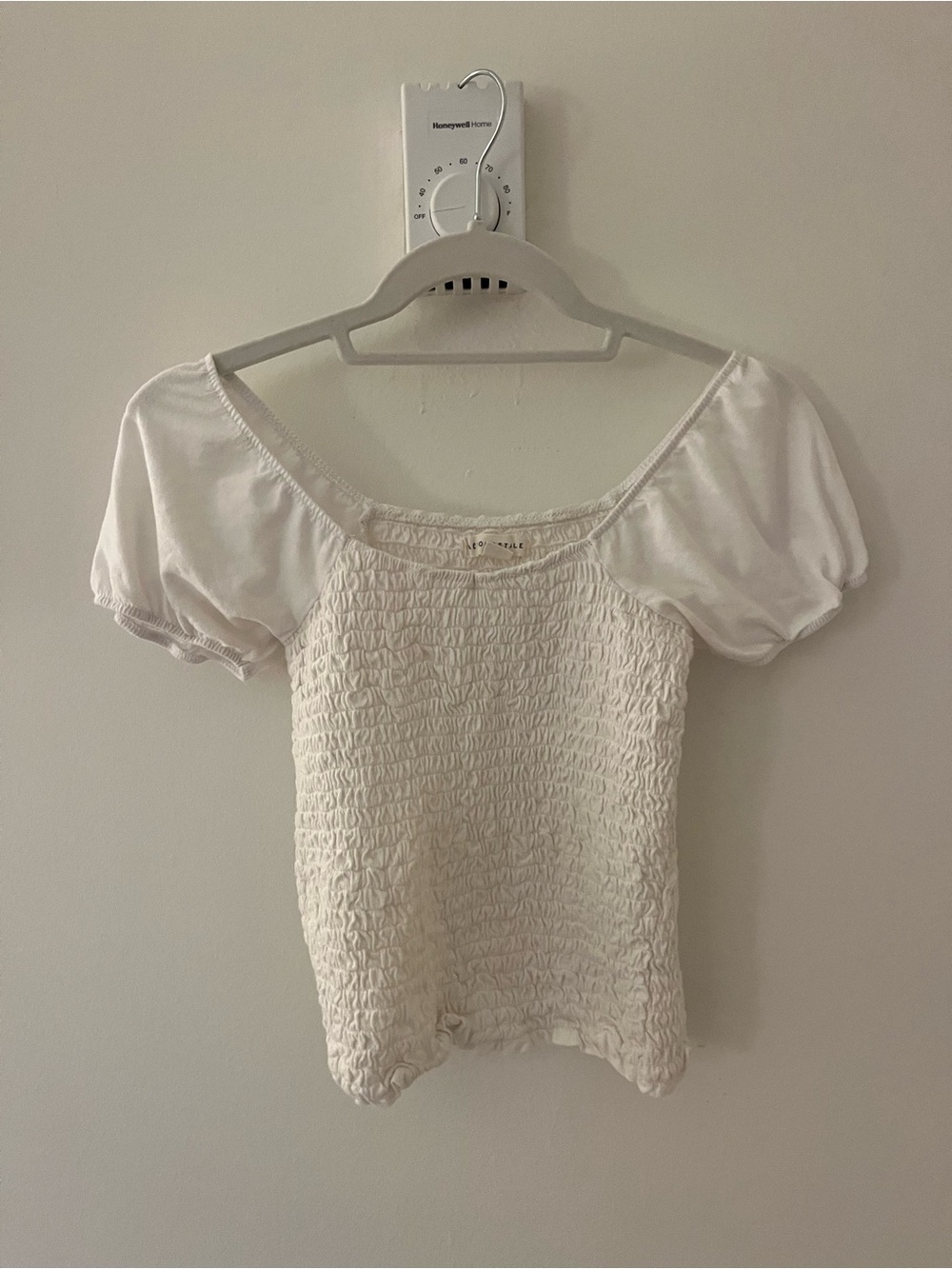 Women's White Smocked Puff Sleeve Top